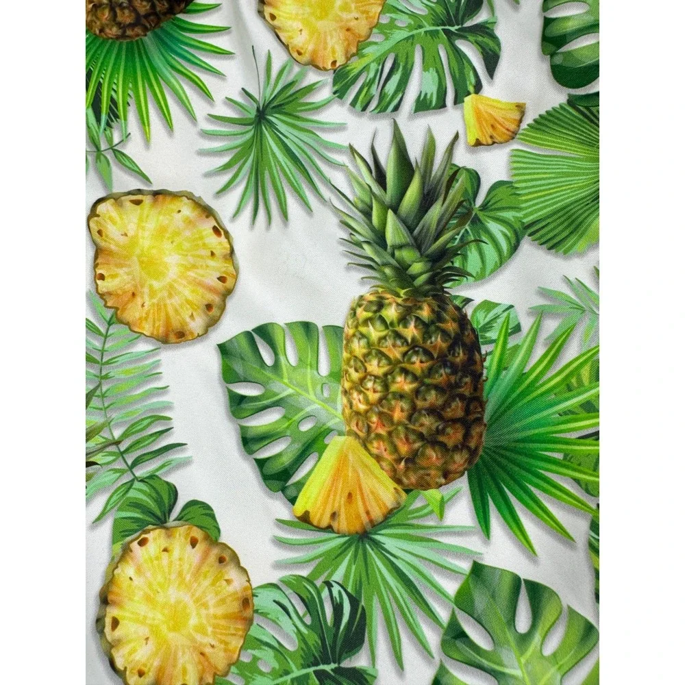 Ring of Fire Mens XL Pineapple Tropical Print Swim Trunks White Green Yellow